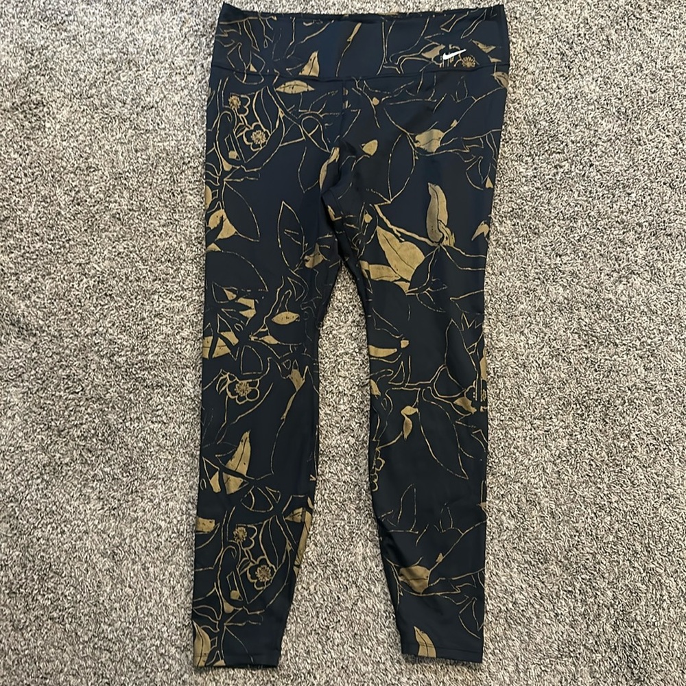 Nike gold floral black leggings